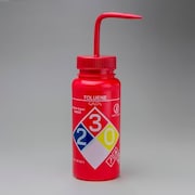 BEL-ART Bel-Art GHS Labeled Toluene Wash Bottles, 500ml 16oz, Polyethylene w/Red Polypropylene Cap 4Pk 124160016